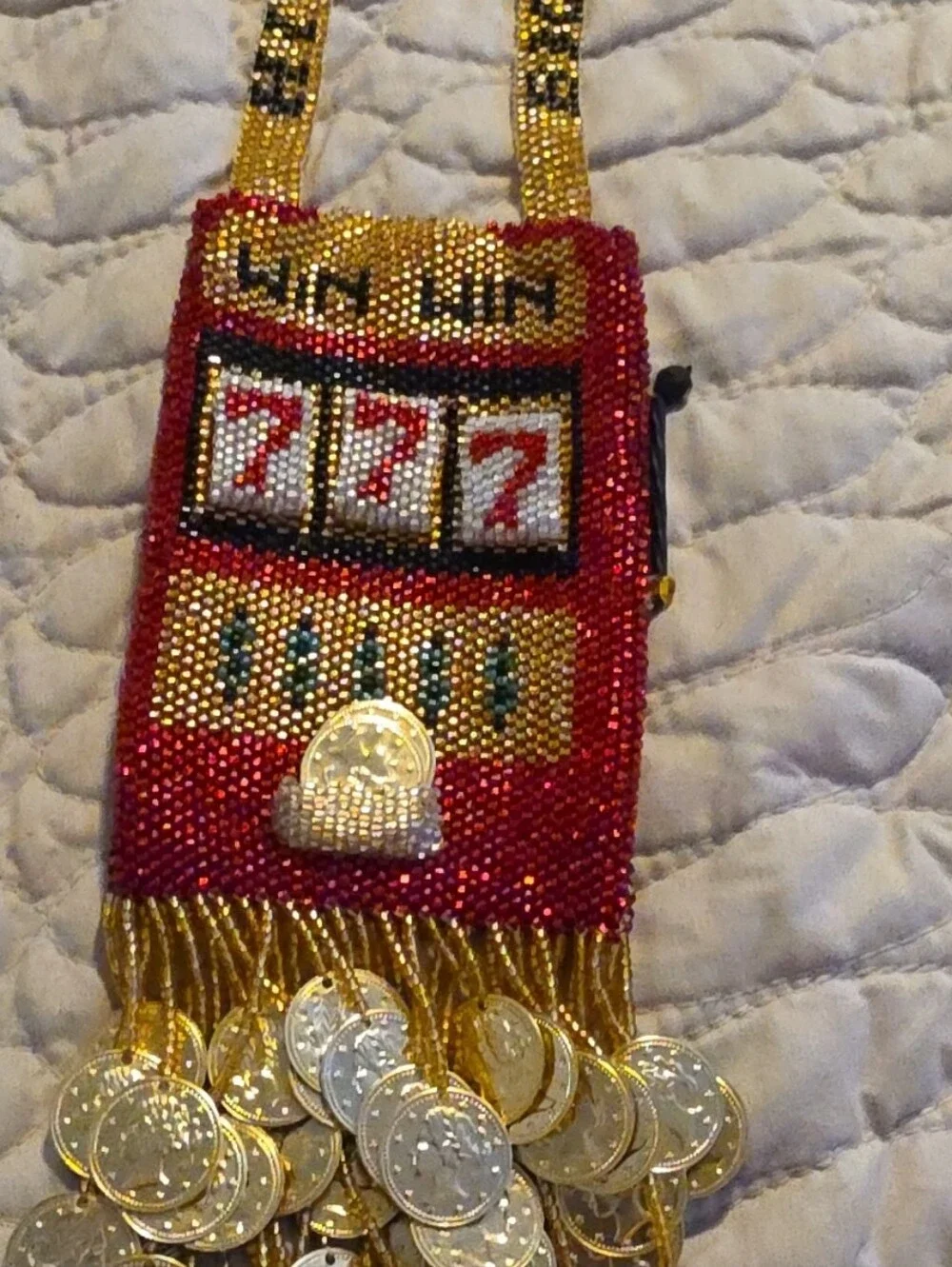 Beaded Multicolor Clutch Bag - Red, Gold, White Accent